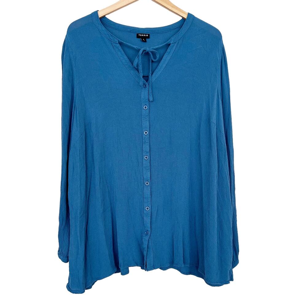 Torrid Teal Crinkle Gauze Button Front Peasant Top Sz 4X